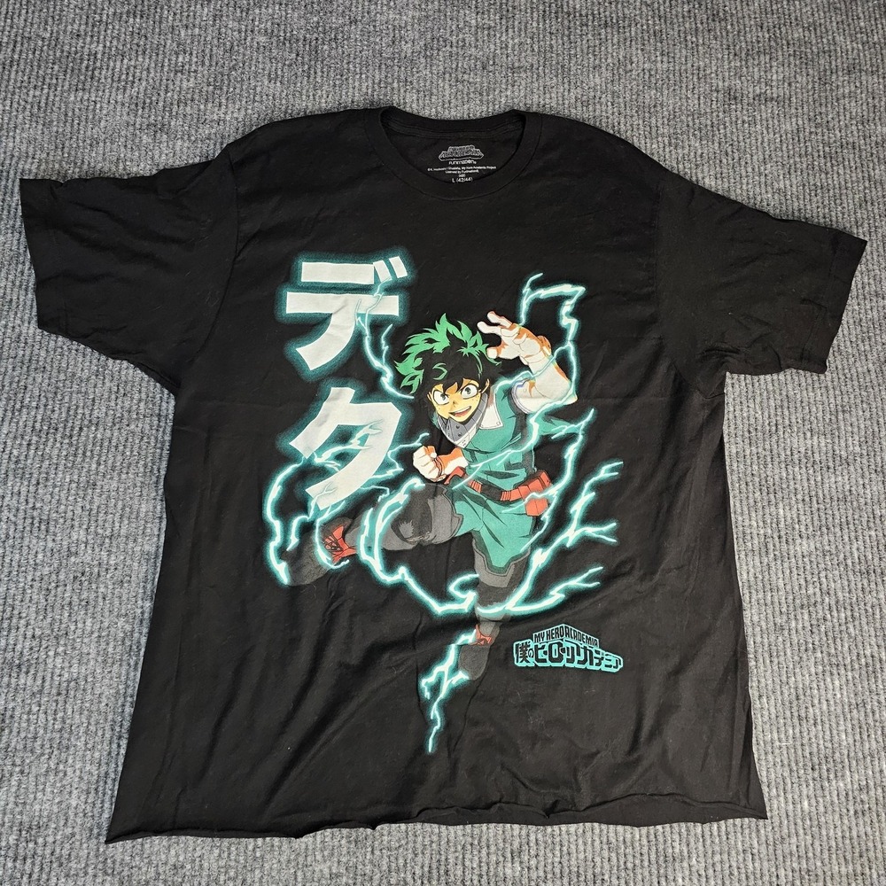 My Hero Academia Deku Shirt Mens Large Black Graphic Tee Anime Izuku Midoriya